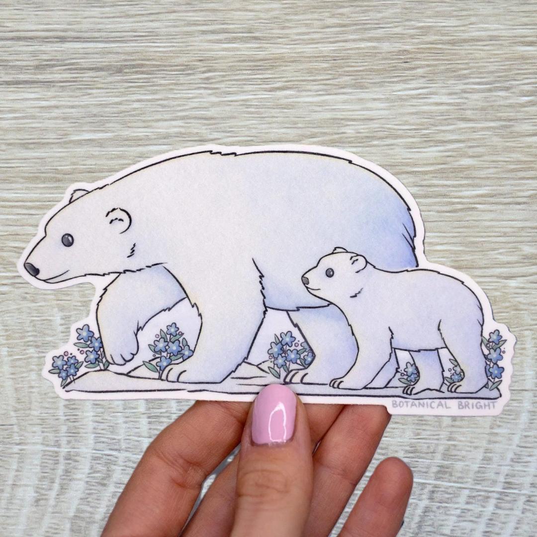 Polar Bear with Cub Sticker - Waterproof Vinyl Winter & Wildlife Decal