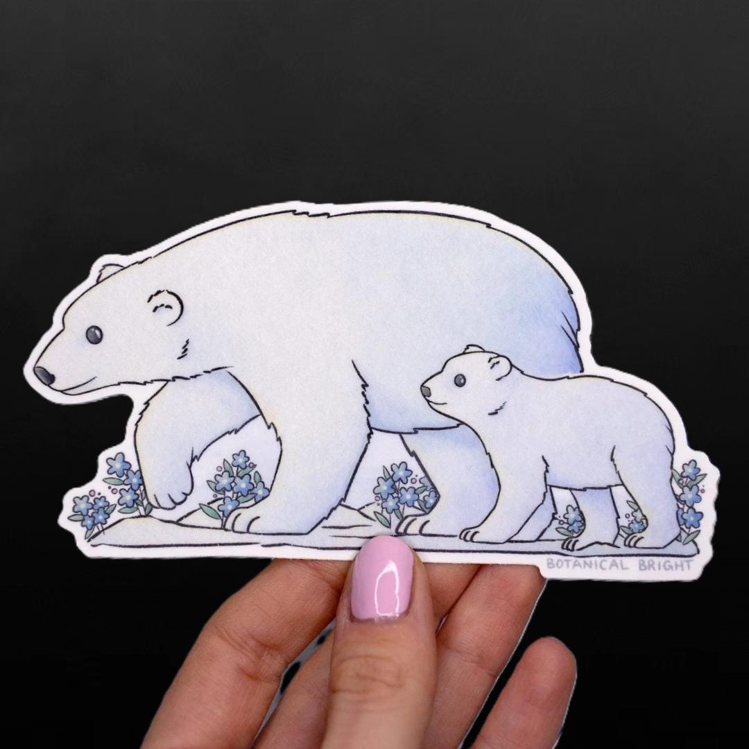 Polar Bear with Cub Sticker - Waterproof Vinyl Winter & Wildlife Decal