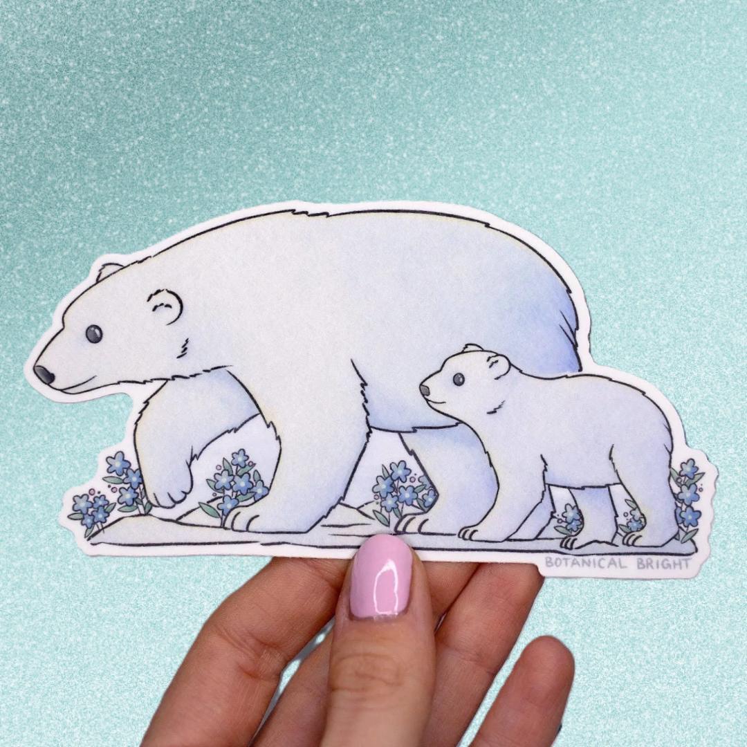 Polar Bear with Cub Sticker - Waterproof Vinyl Winter & Wildlife Decal