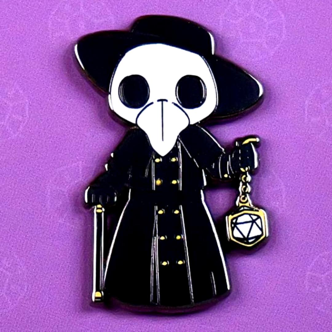 Plague Doctor with Dice Lantern Hard Enamel Pin - Tabletop Games - Halloween & Gothic