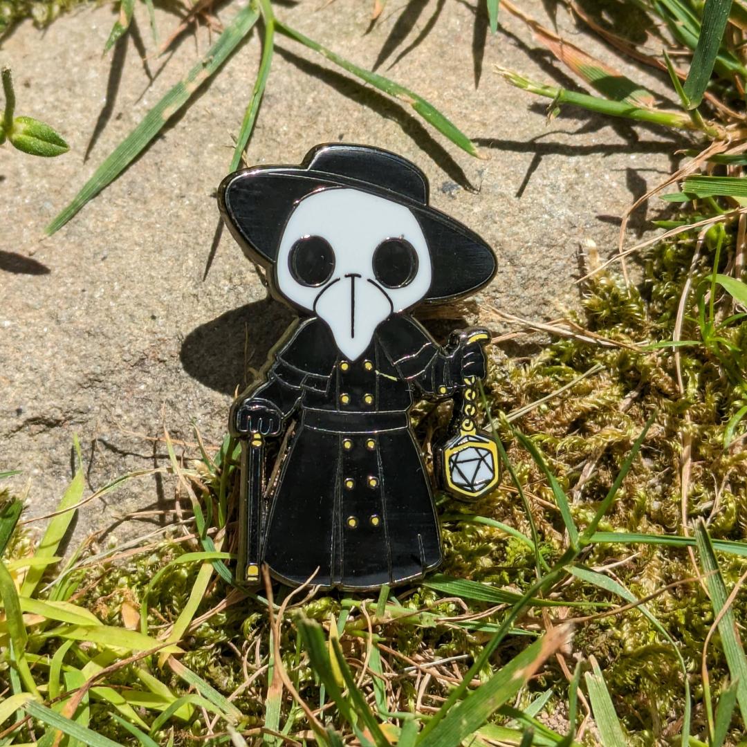 Plague Doctor with Dice Lantern Hard Enamel Pin - Tabletop Games - Halloween & Gothic