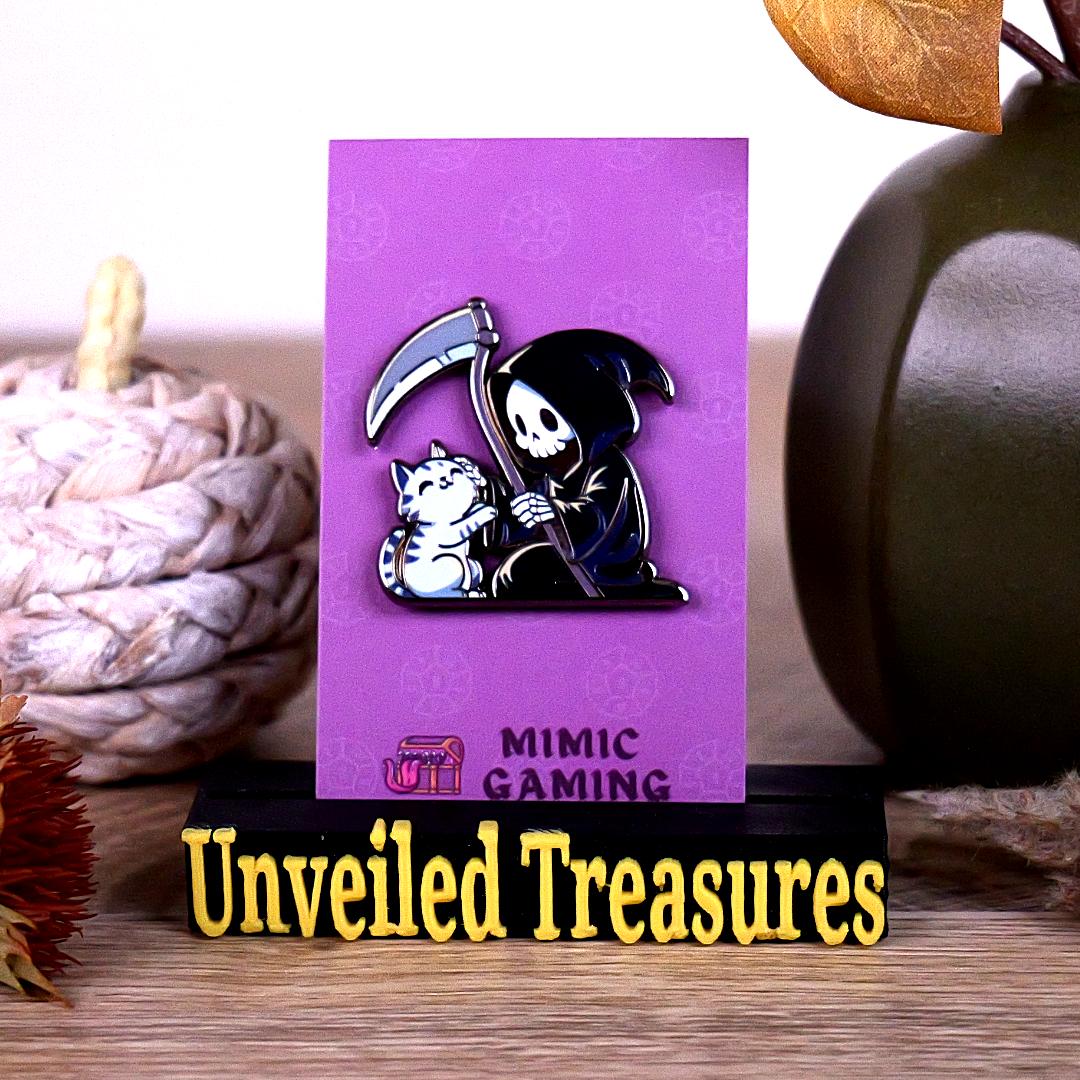 Grim Reaper Petting Cat Hard Enamel Pin - Gothic & Halloween