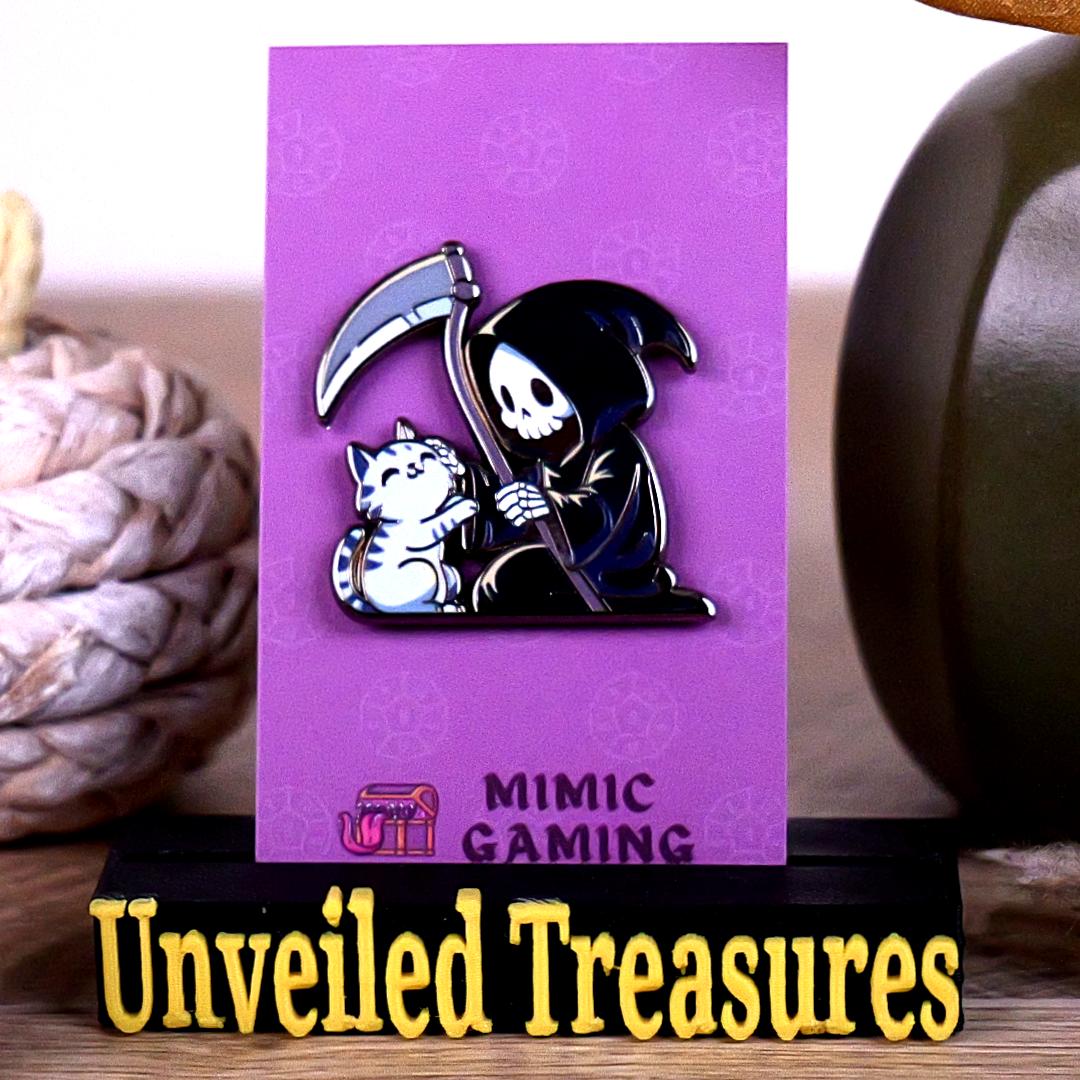 Grim Reaper Petting Cat Hard Enamel Pin - Gothic & Halloween