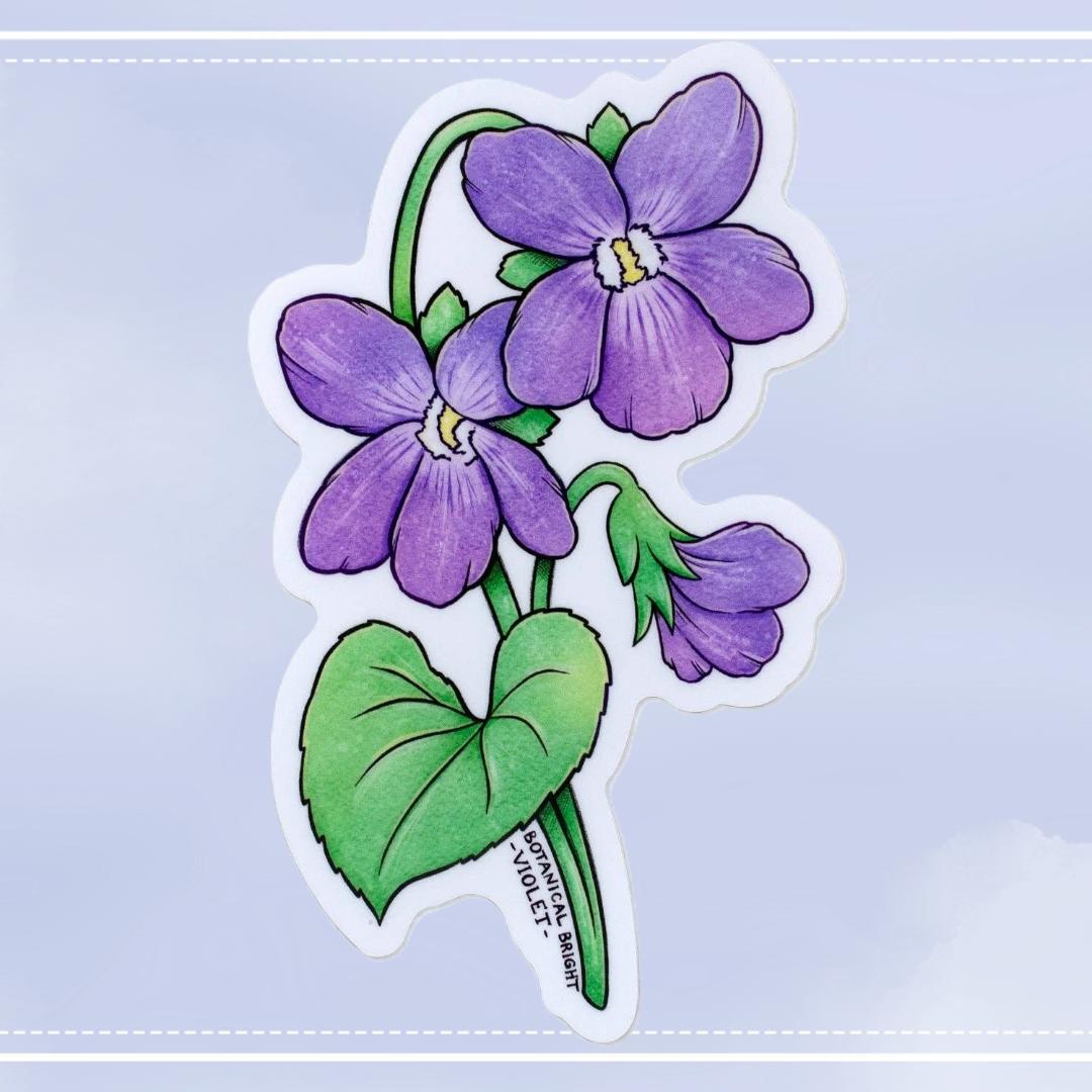 Violet Sticker - February Birth Flower - Waterproof Vinyl Nature & Floral Decal