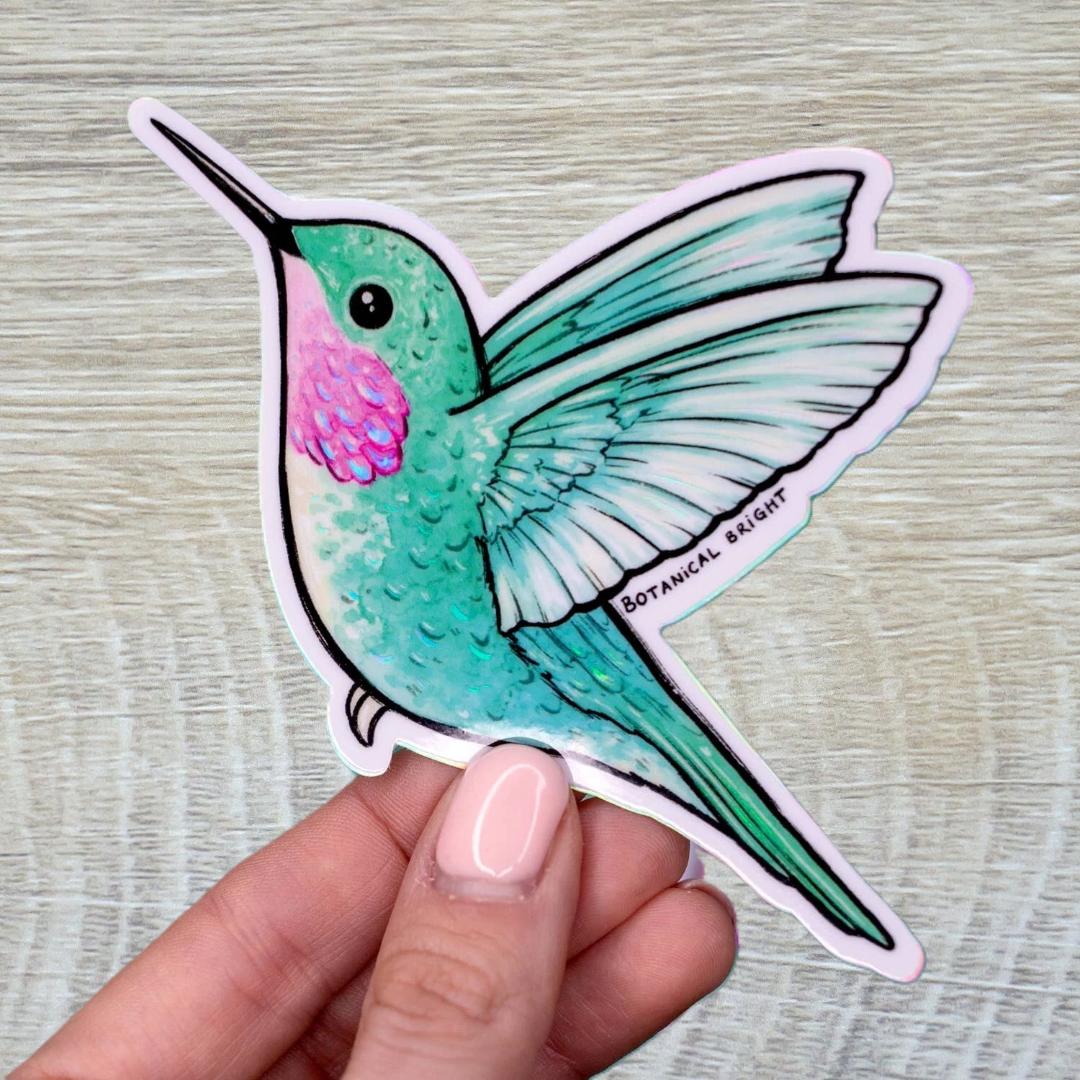 Hummingbird Sticker - Waterproof Vinyl Nature & Bird Decal - Holographic Details