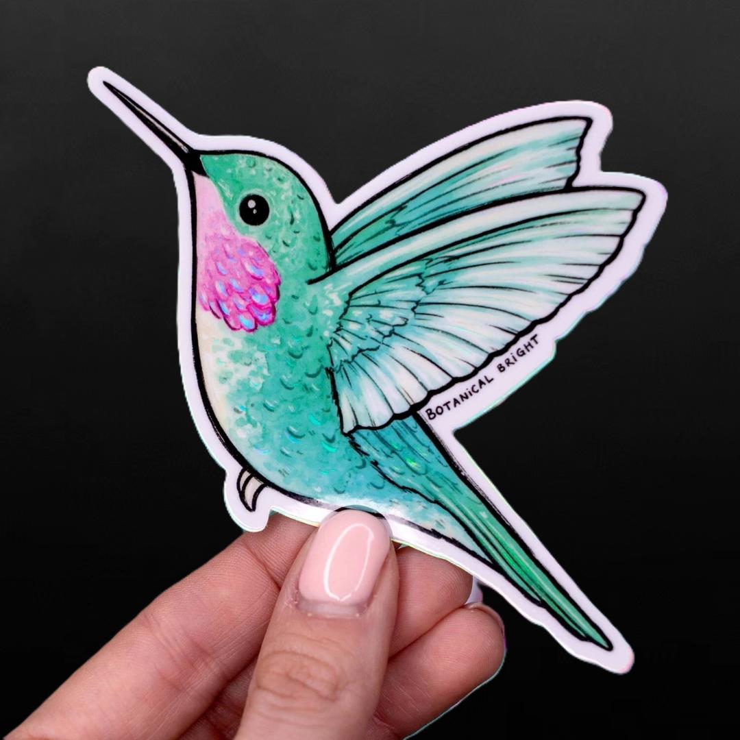 Hummingbird Sticker - Waterproof Vinyl Nature & Bird Decal - Holographic Details