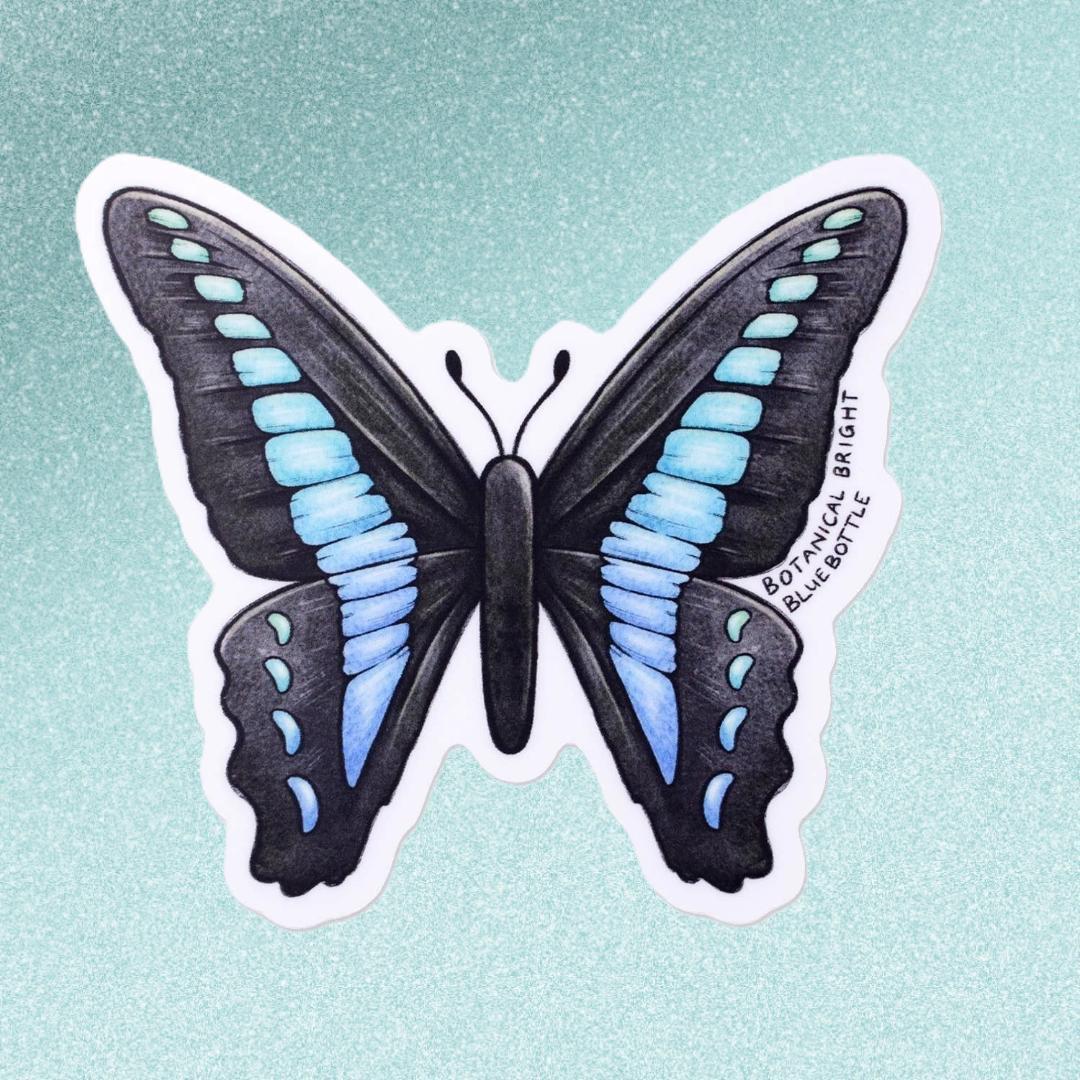 Bluebottle Butterfly Sticker - Waterproof Vinyl Nature & Insect Decal