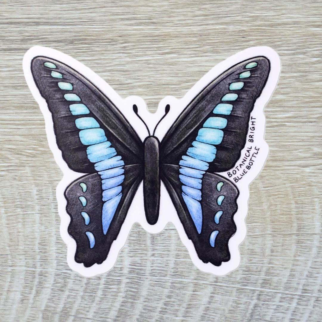 Bluebottle Butterfly Sticker - Waterproof Vinyl Nature & Insect Decal