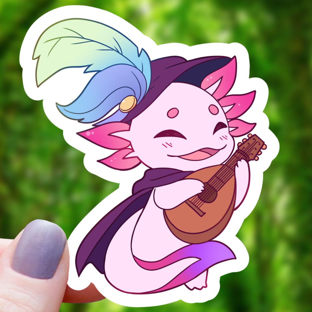 Axolotl Bard RPG Inspired Class Sticker - 3" Waterproof Vinyl Decal - Dungeons & Dragons