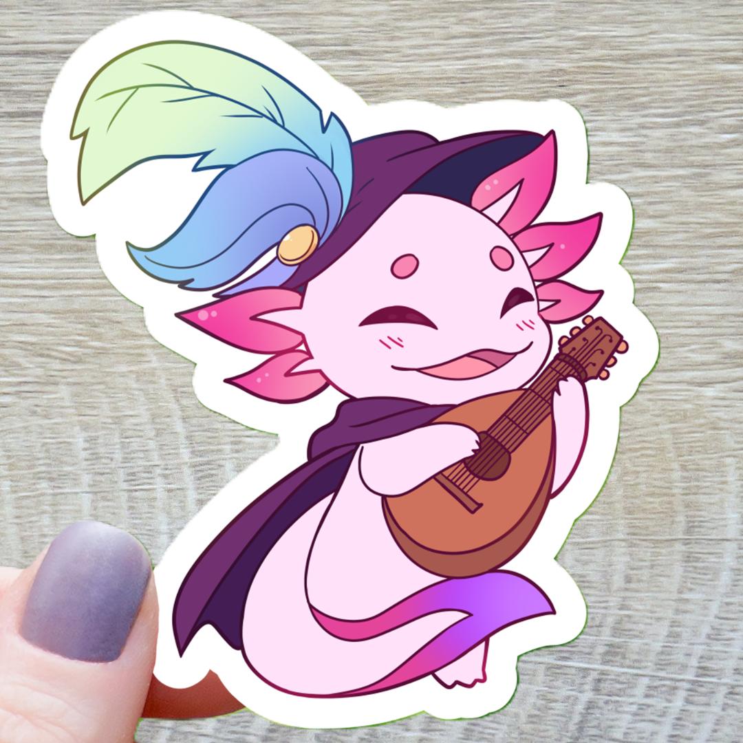 Axolotl Bard RPG Inspired Class Sticker - 3" Waterproof Vinyl Decal - Dungeons & Dragons