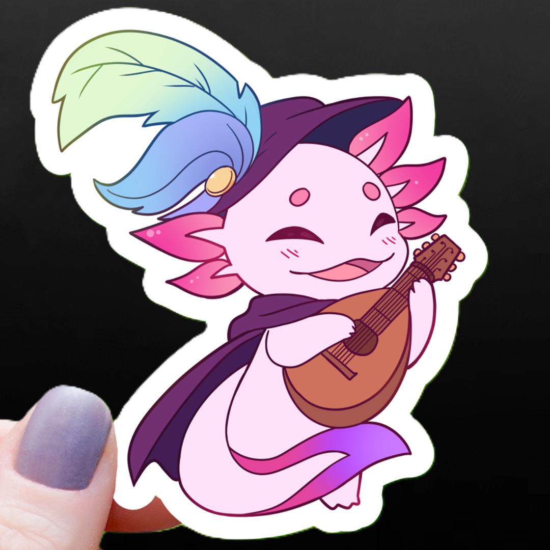 Axolotl Bard RPG Inspired Class Sticker - 3" Waterproof Vinyl Decal - Dungeons & Dragons