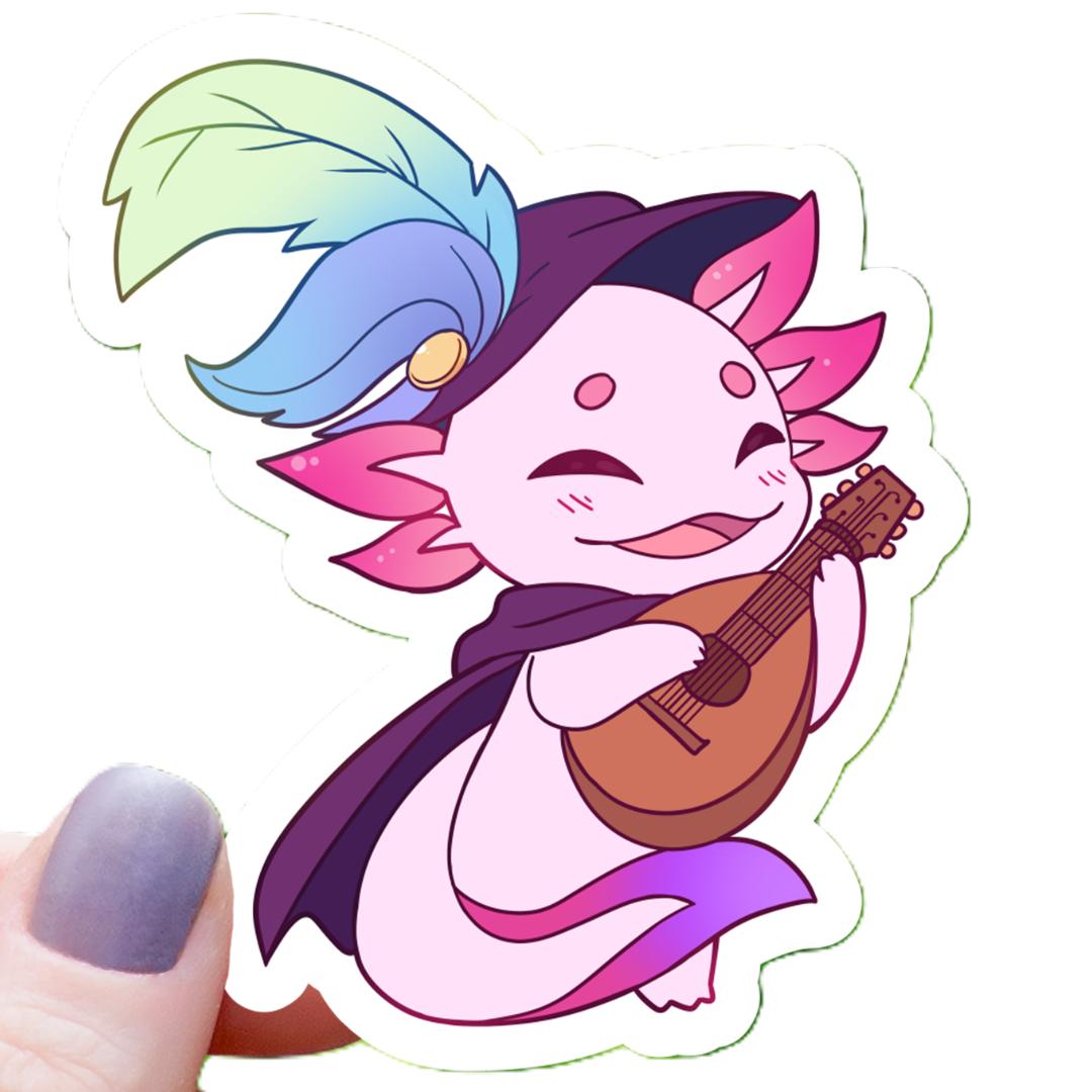 Axolotl Bard RPG Inspired Class Sticker - 3" Waterproof Vinyl Decal - Dungeons & Dragons