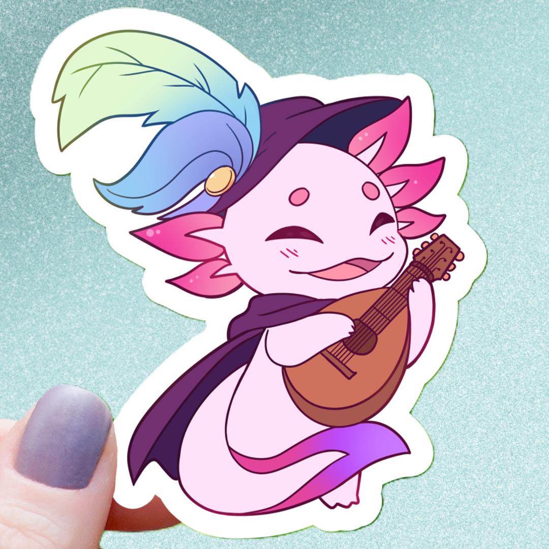 Axolotl Bard RPG Inspired Class Sticker - 3" Waterproof Vinyl Decal - Dungeons & Dragons