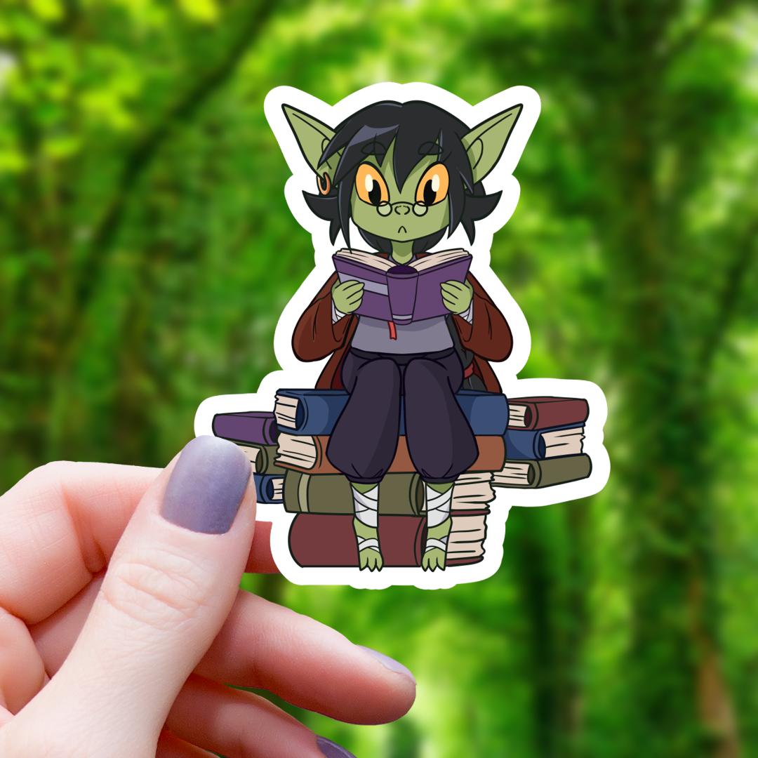 Book Reading Goblin Sticker - 3" Waterproof Vinyl Decal