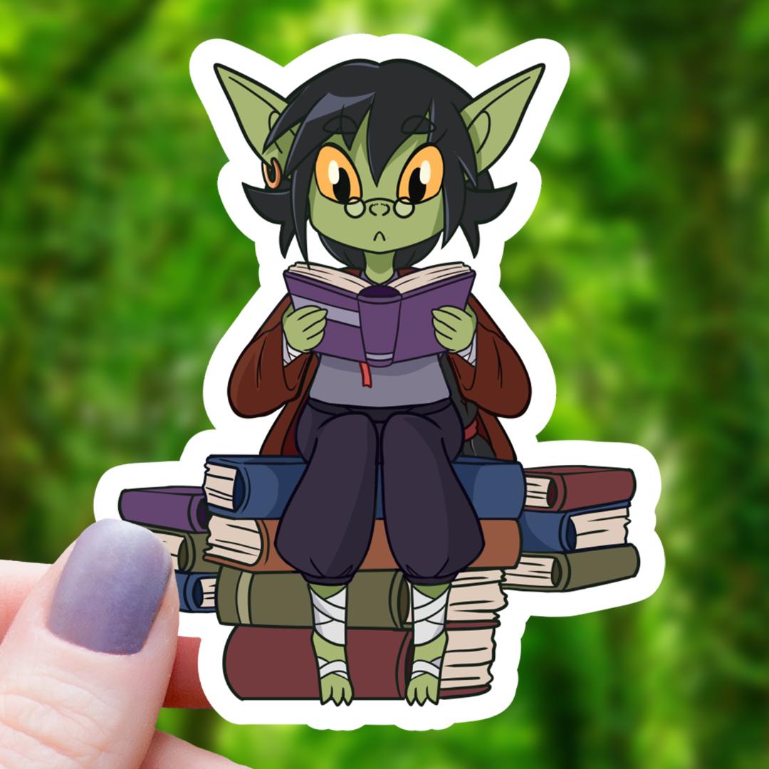 Book Reading Goblin Sticker - 3" Waterproof Vinyl Decal