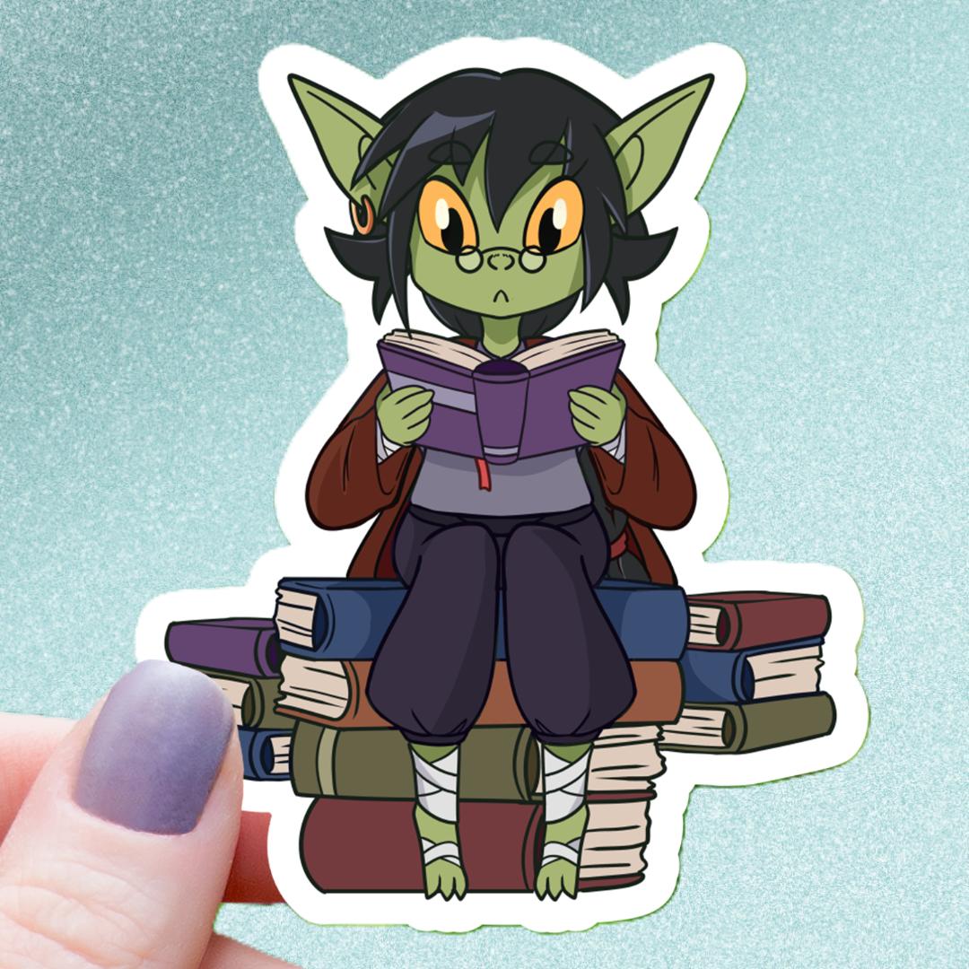 Book Reading Goblin Sticker - 3" Waterproof Vinyl Decal