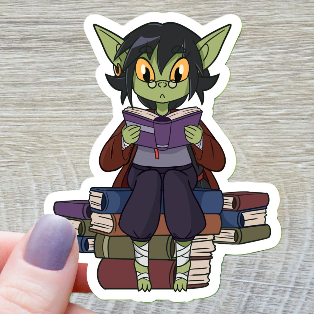 Book Reading Goblin Sticker - 3" Waterproof Vinyl Decal