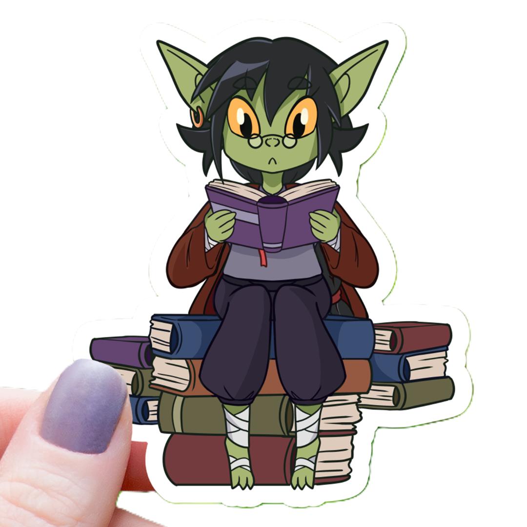Book Reading Goblin Sticker - 3" Waterproof Vinyl Decal