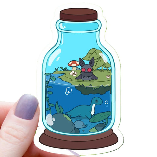 Cryptid Terrarium Sticker - 3" Waterproof Vinyl Decal - Mothman & Lochness Monster