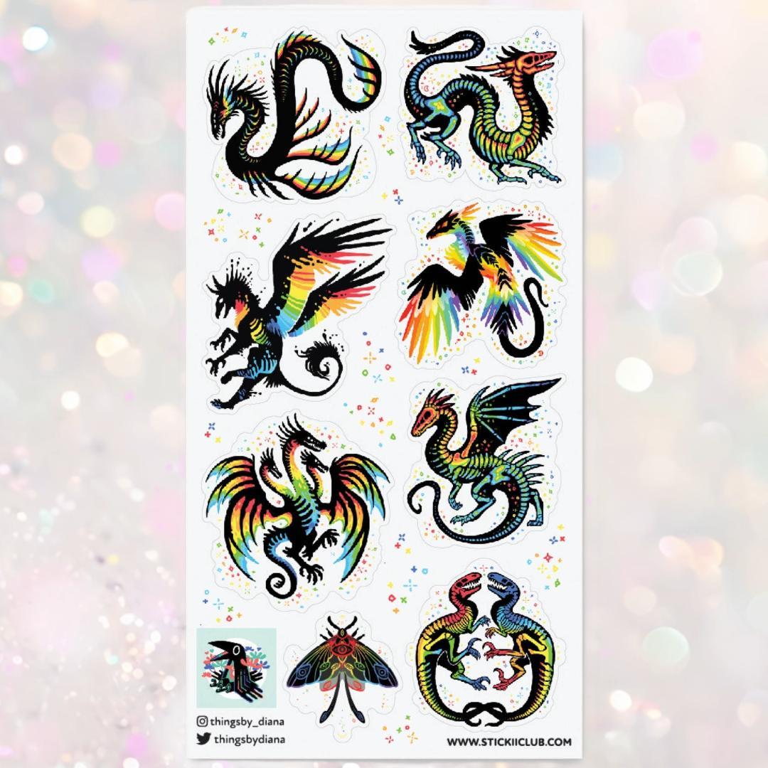 Remarkable Rainbow Creatures Stickers - Fantasy Sticker Sheet