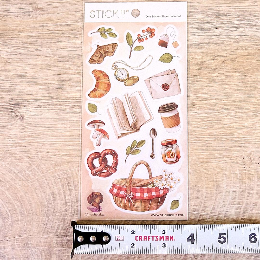 Autumn Picnic Stickers - Food, Books, and Nature Sticker Sheet