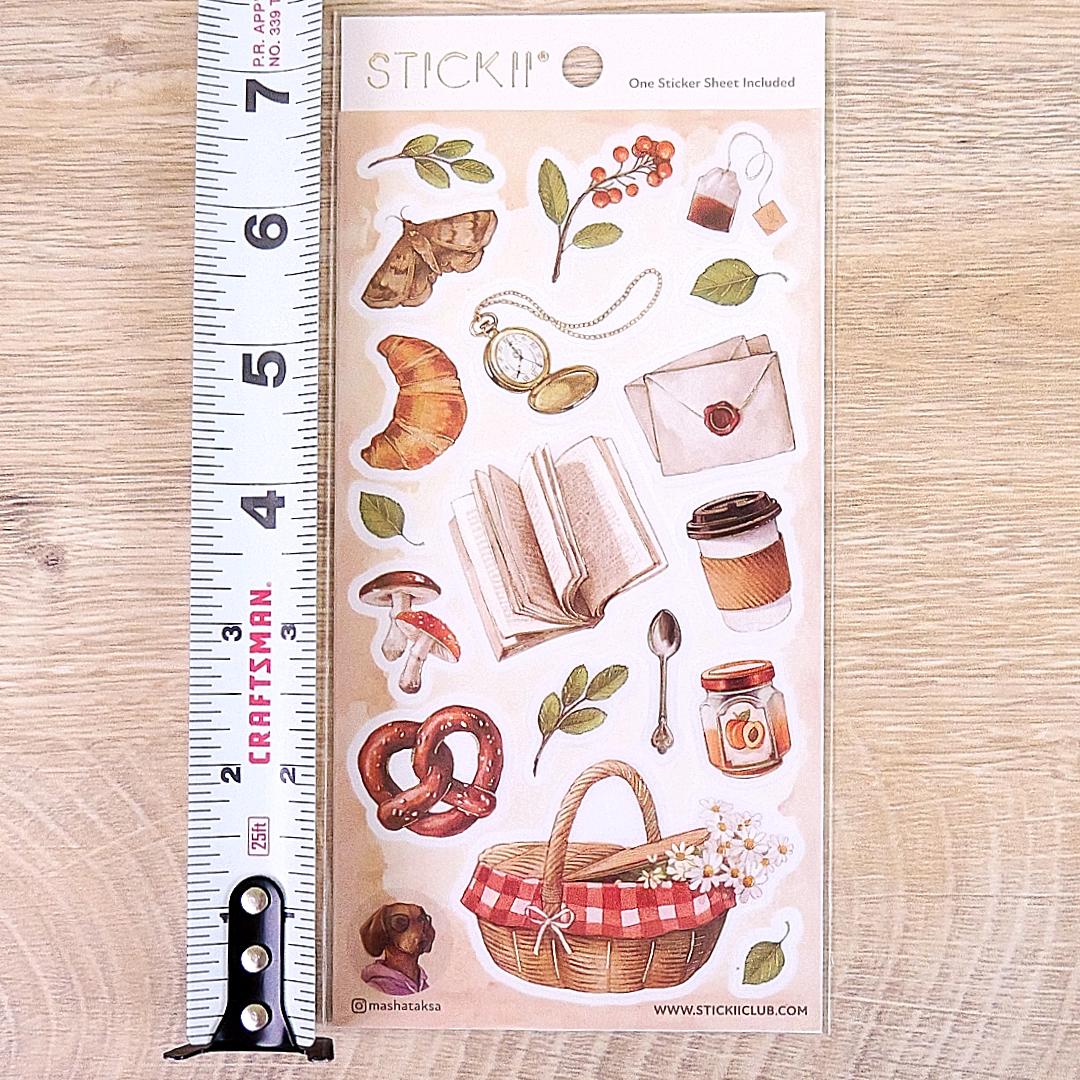 Autumn Picnic Stickers - Food, Books, and Nature Sticker Sheet