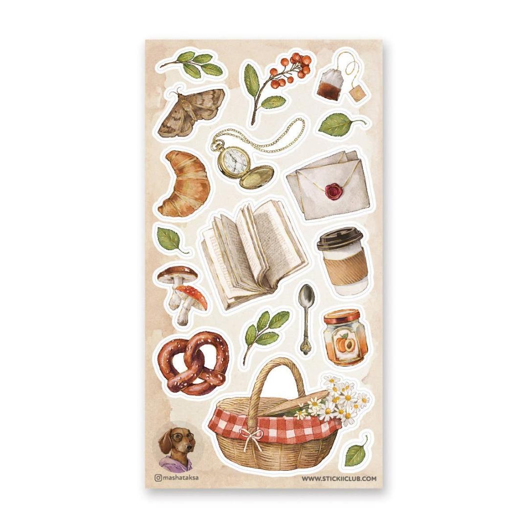 Autumn Picnic Stickers - Food, Books, and Nature Sticker Sheet