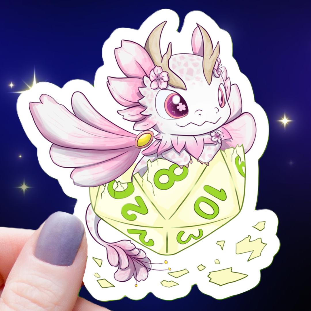 Baby Flower Dragon with D20 Dice Sticker - 3" Vinyl Waterproof Decal