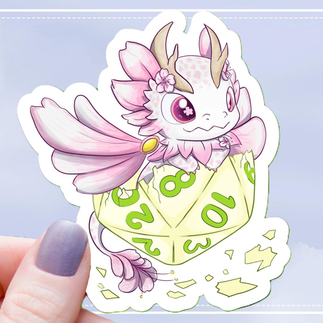 Baby Flower Dragon with D20 Dice Sticker - 3" Vinyl Waterproof Decal