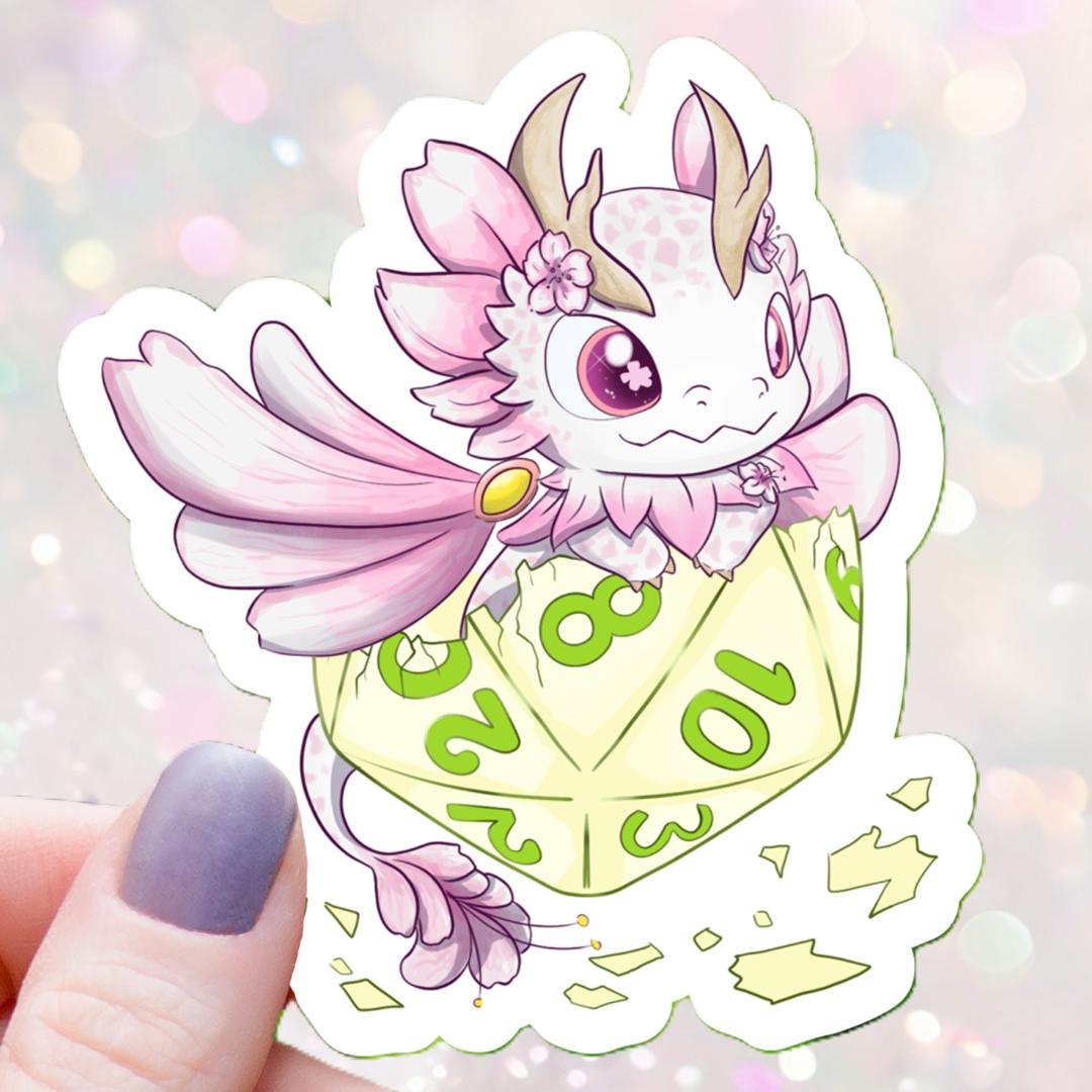 Baby Flower Dragon with D20 Dice Sticker - 3" Vinyl Waterproof Decal