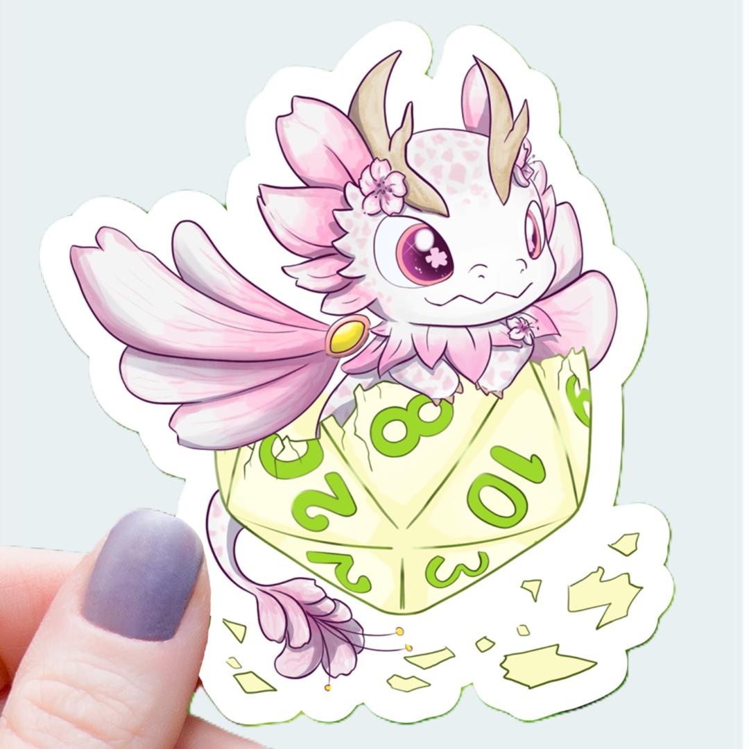 Baby Flower Dragon with D20 Dice Sticker - 3" Vinyl Waterproof Decal