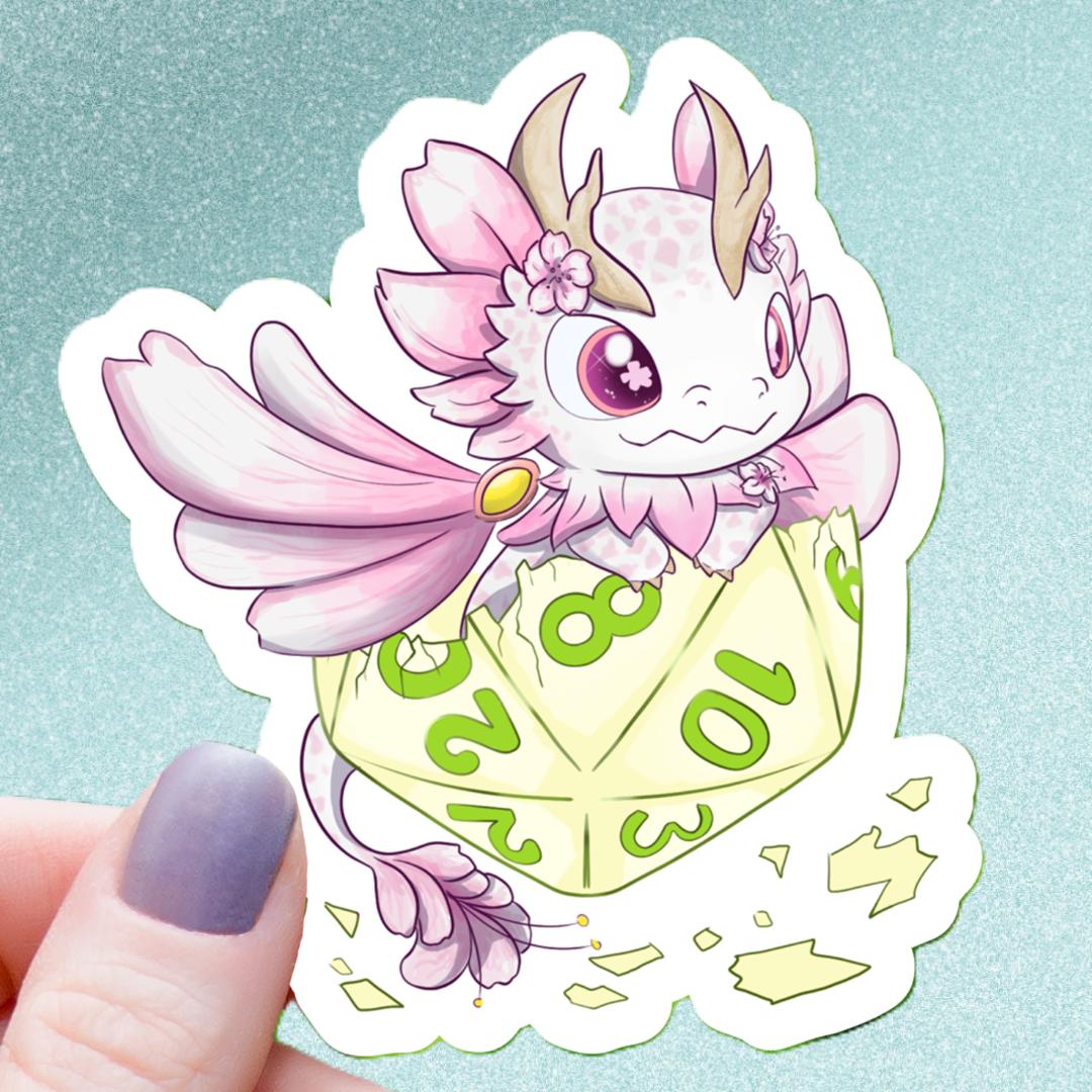 Baby Flower Dragon with D20 Dice Sticker - 3" Vinyl Waterproof Decal