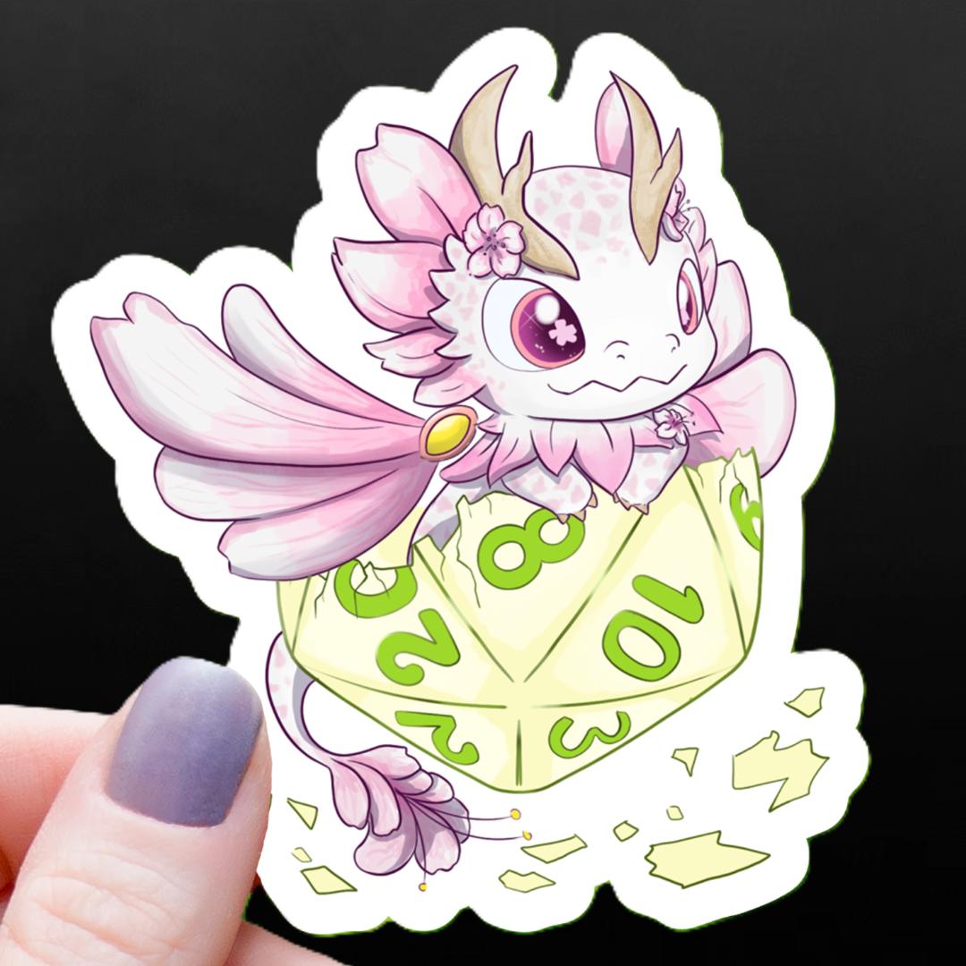 Baby Flower Dragon with D20 Dice Sticker - 3" Vinyl Waterproof Decal