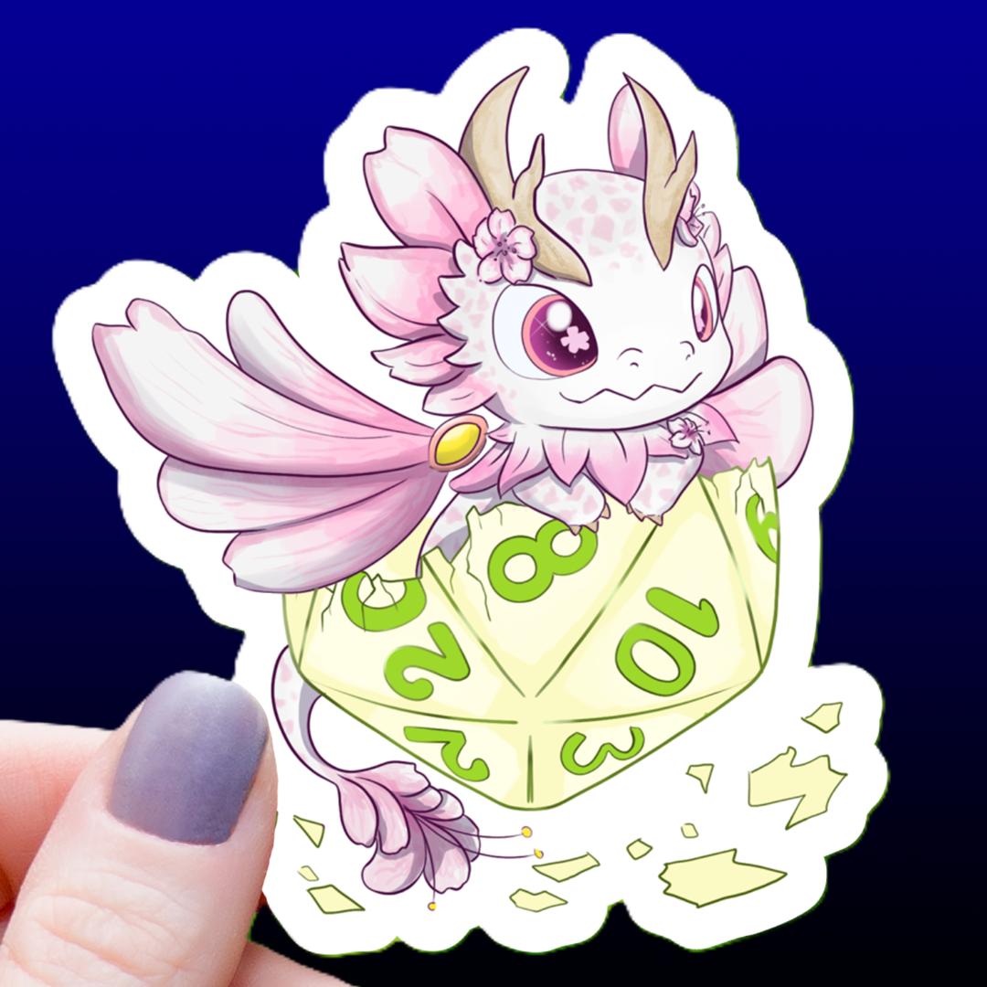 Baby Flower Dragon with D20 Dice Sticker - 3" Vinyl Waterproof Decal