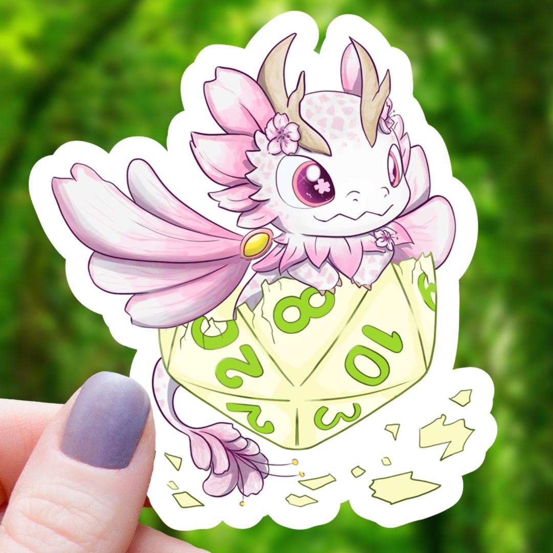 Baby Flower Dragon with D20 Dice Sticker - 3" Vinyl Waterproof Decal