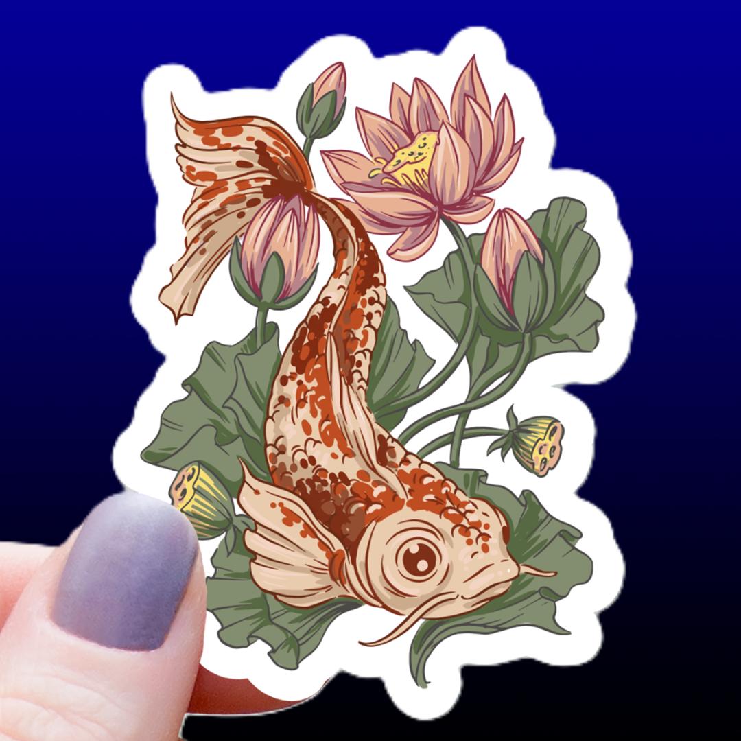 Floral Koi Fish Sticker - 3" Waterproof Vinyl Decal