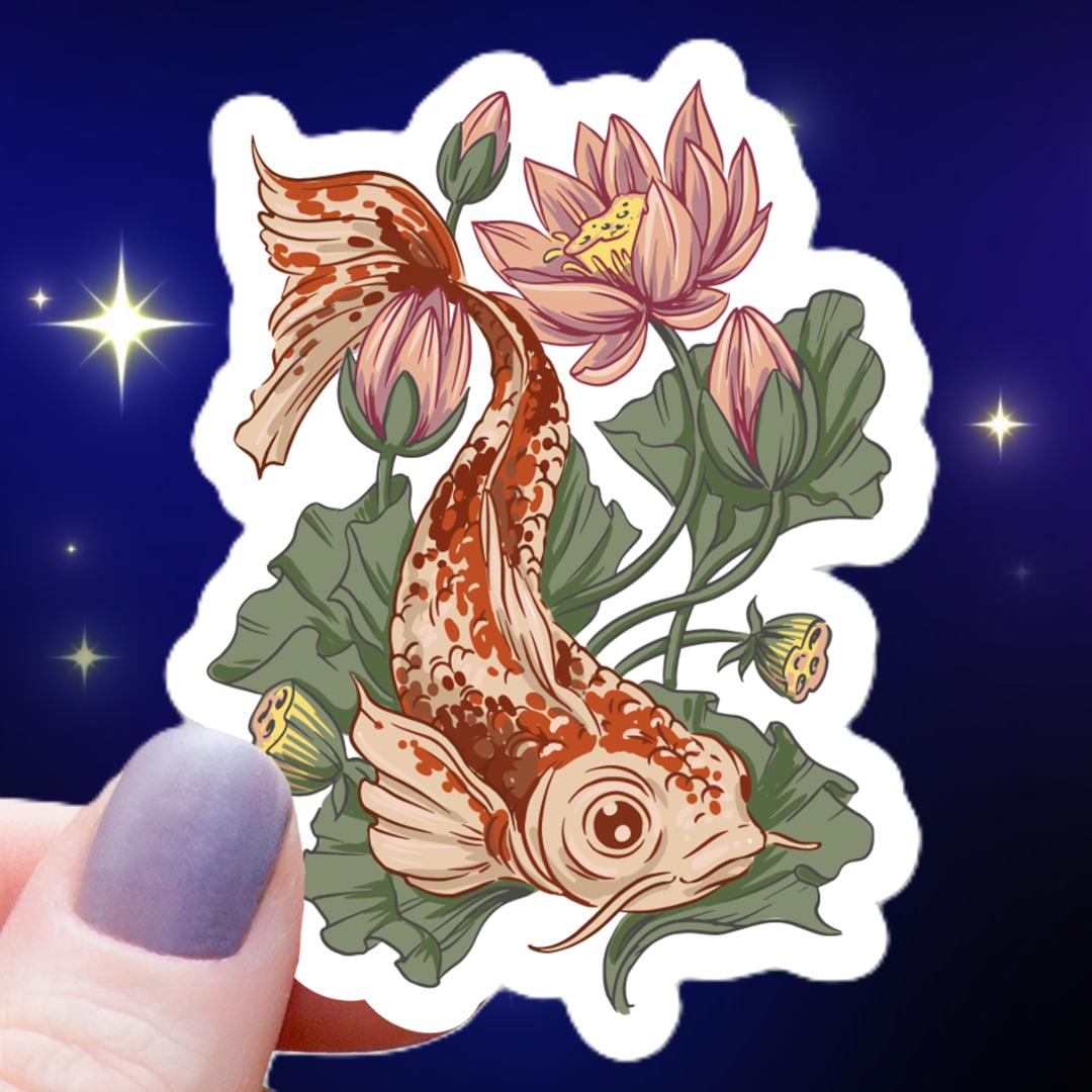 Floral Koi Fish Sticker - 3" Waterproof Vinyl Decal