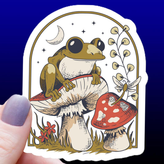 Cottagecore Mushroom Frog Sticker - 3" Waterproof Vinyl Decal