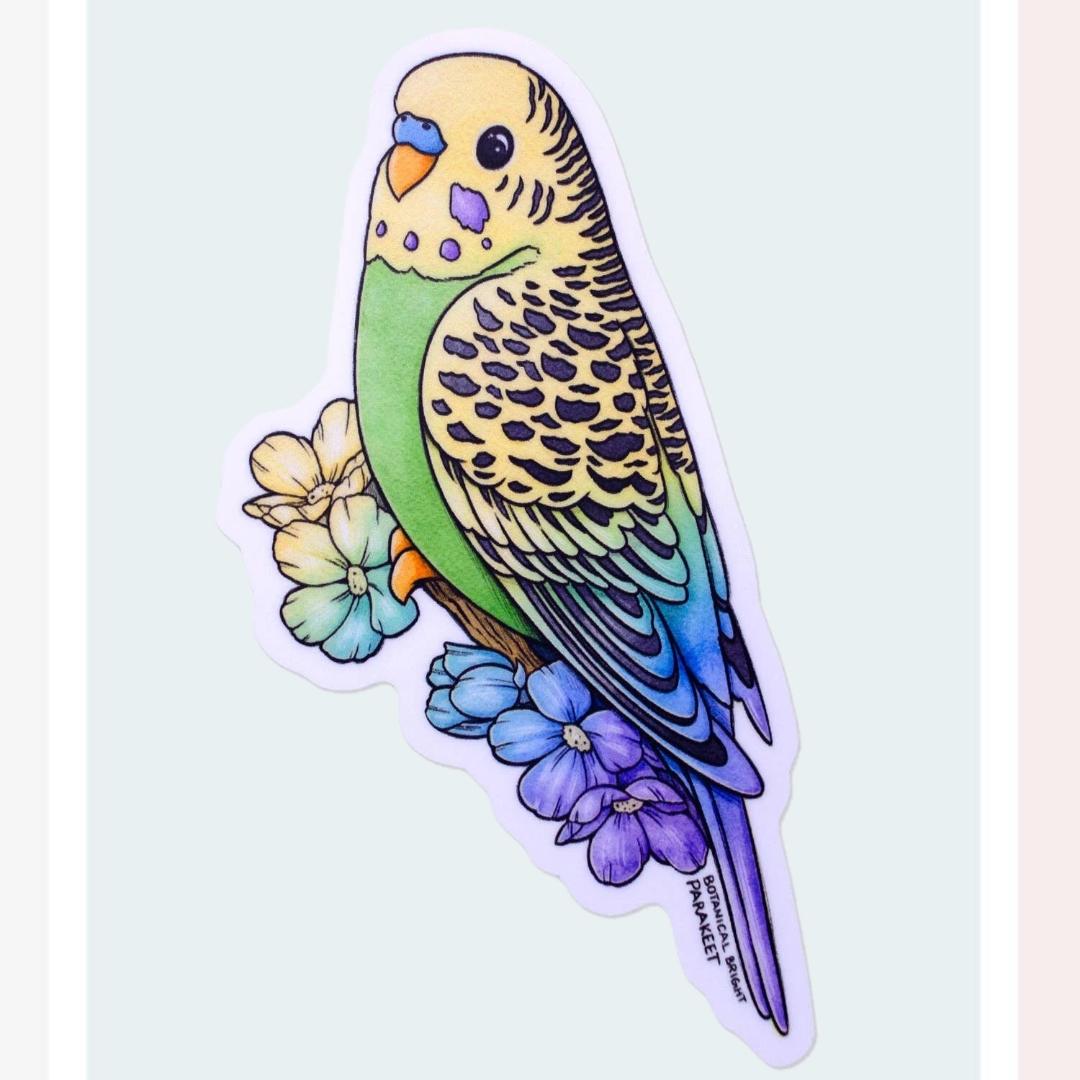 Green Parakeet Budgie Bird Sticker - Waterproof Vinyl Pet & Animal Decal
