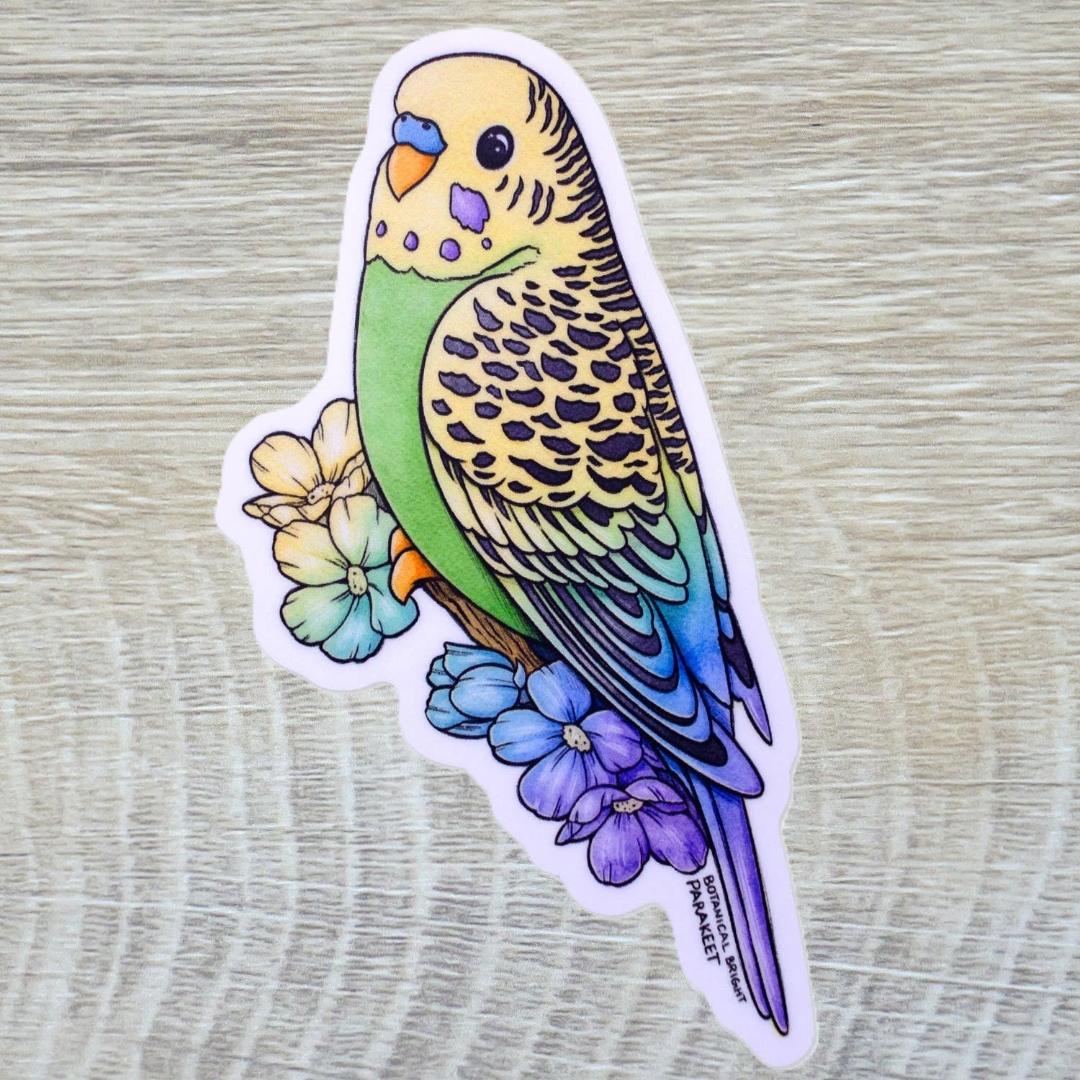 Green Parakeet Budgie Bird Sticker - Waterproof Vinyl Pet & Animal Decal