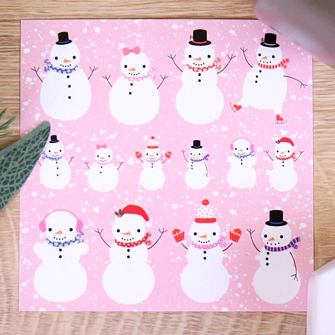Pink Snowmen Stickers - 2 Winter & Christmas Sticker Sheets