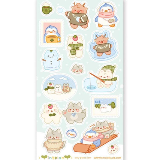Fun Winter Stickers - Cute Animal Snowy Afternoon Sticker Sheet