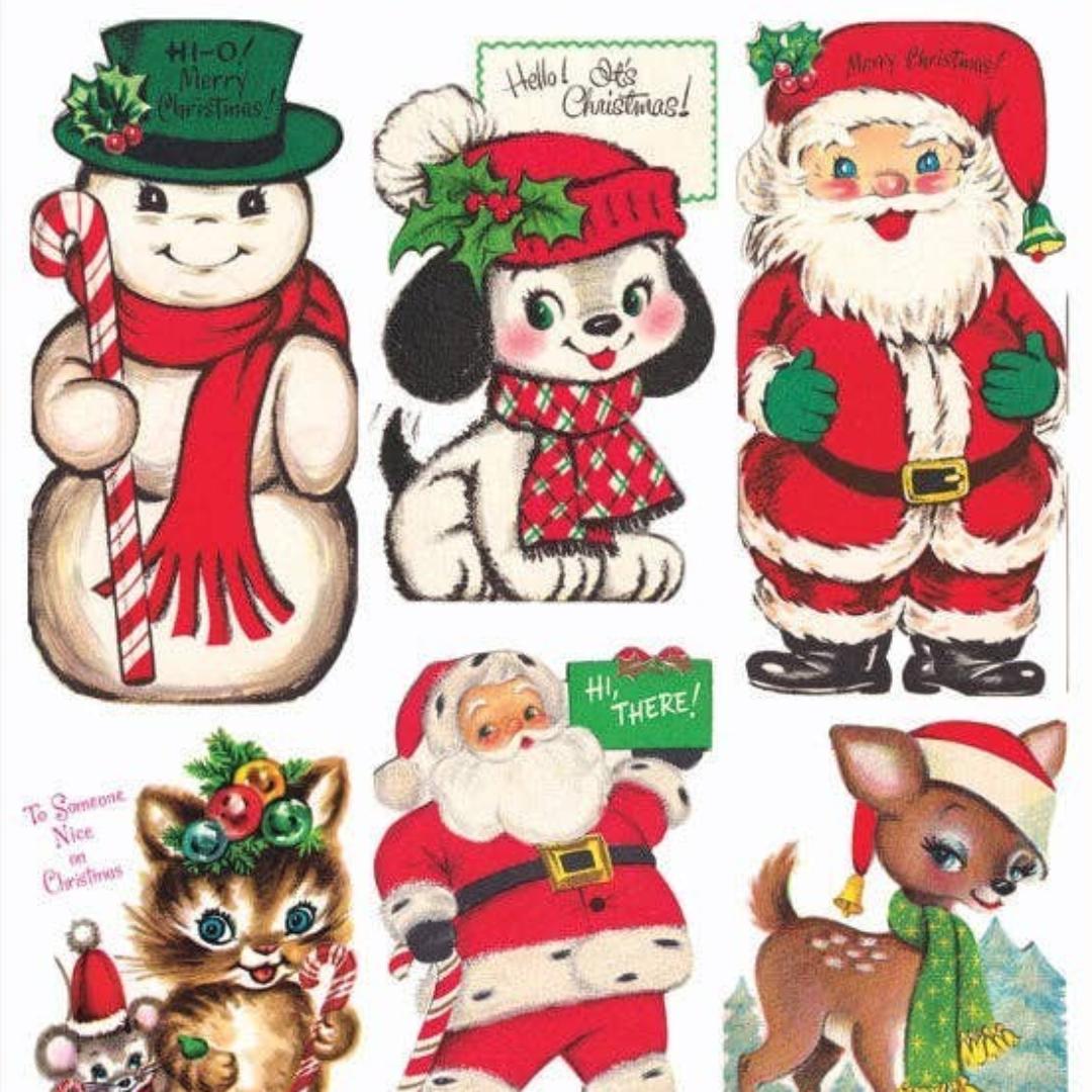 Christmas Stickers - Vintage 1950's Holiday Greeting Sticker Sheets