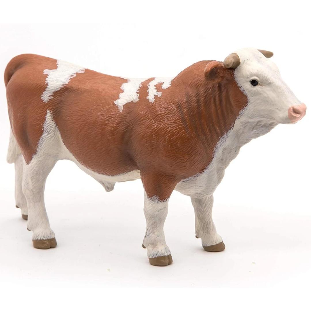 Simmental Bull Figurine - Hand Painted & Collectible Farm Animal Toy Figure - Papo 51142