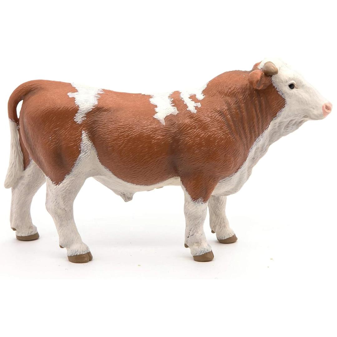 Simmental Bull Figurine - Hand Painted & Collectible Farm Animal Toy Figure - Papo 51142