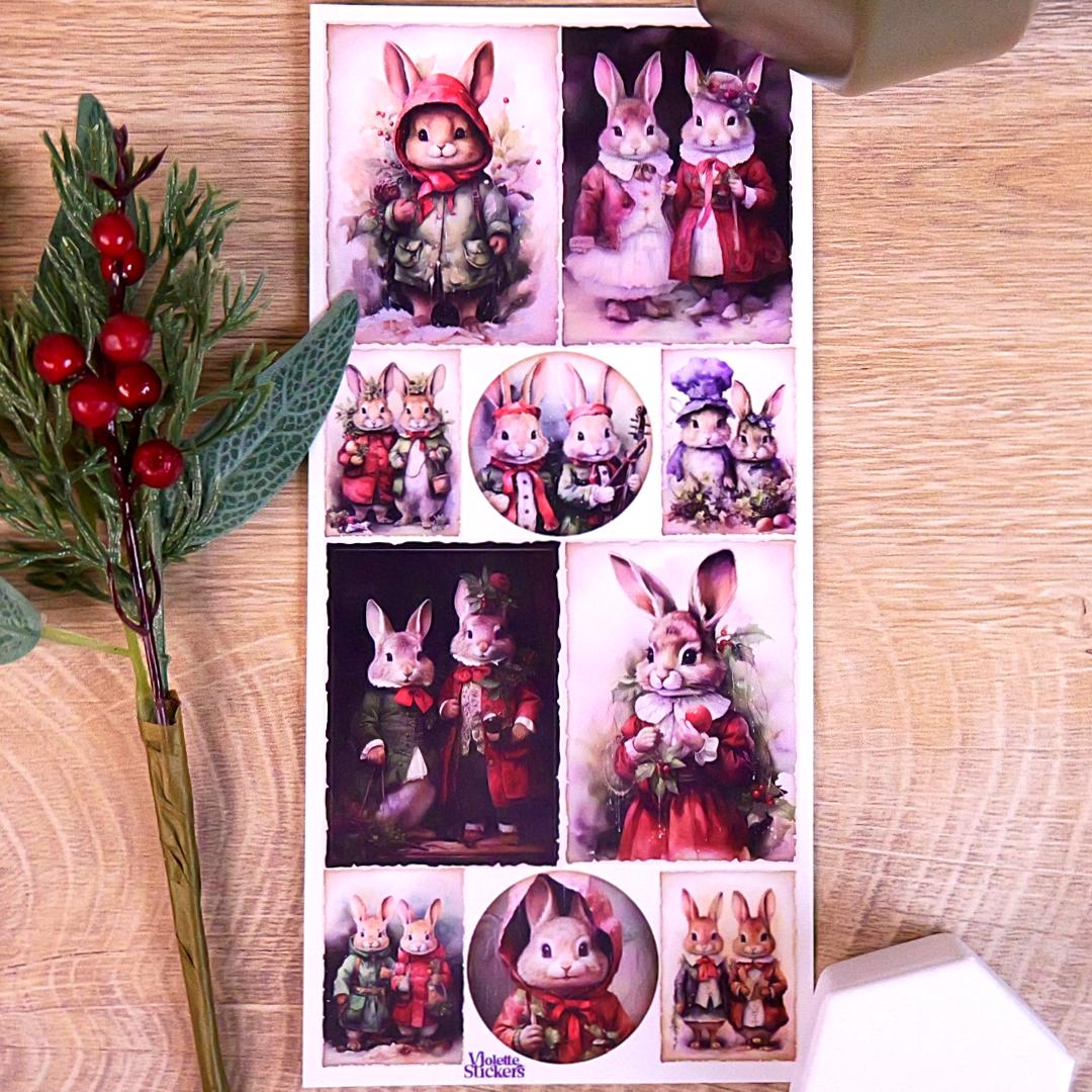 Bunny Christmas Stickers - Holiday Rabbit Sticker Sheet