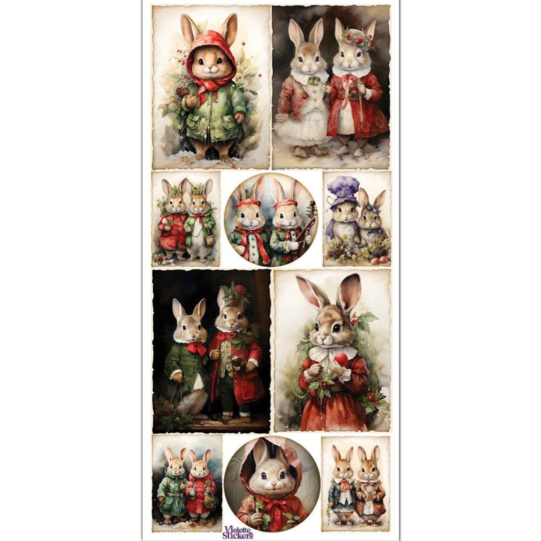 Bunny Christmas Stickers - Holiday Rabbit Sticker Sheet