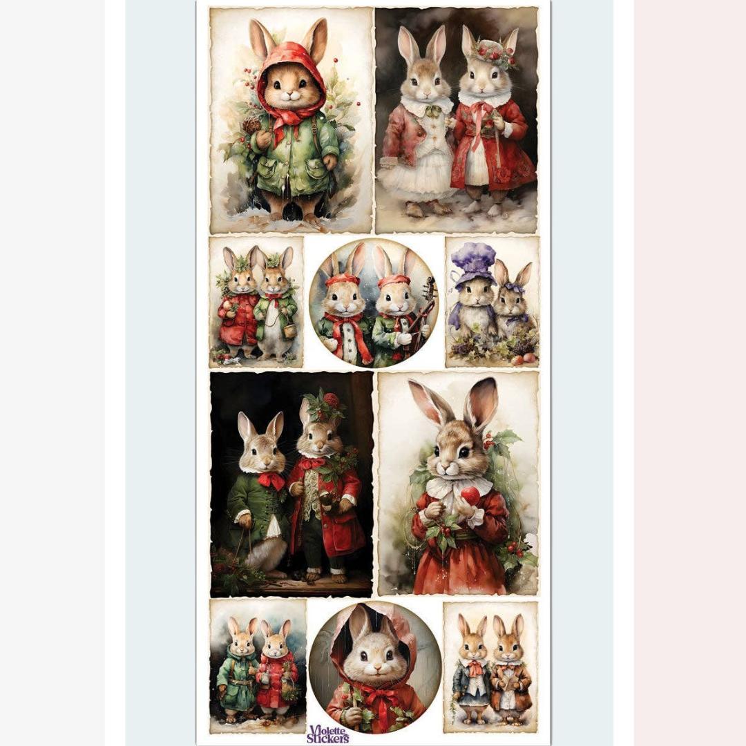 Bunny Christmas Stickers - Holiday Rabbit Sticker Sheet
