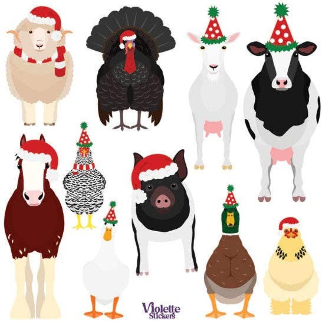 Santa Farm Animals Stickers - Animal Christmas Sticker Sheet