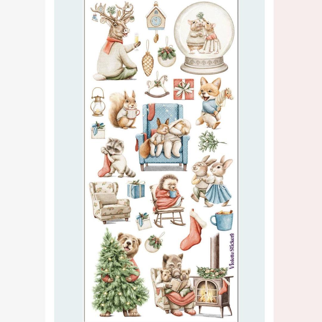 Christmas Cottage Animals Stickers - Cottagecore Holiday Sticker Sheet